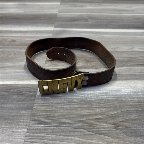 Vintage Chevy belt with hemp leaves Brown Leather Belt - Picture 1 of 8
